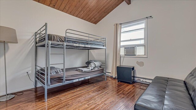 725 Clearview Dr, Long Pond, PA 18334 - bedroom with hardwood / wood-style flooring, cooling unit, and wooden ceiling