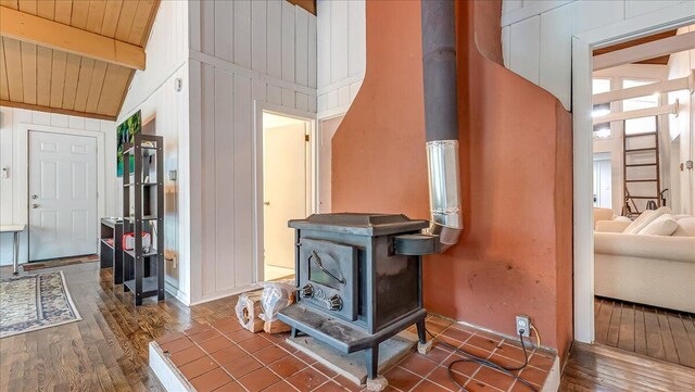 725 Clearview Dr, Long Pond, PA 18334 - detailed view of a wood stove and wood finished floors