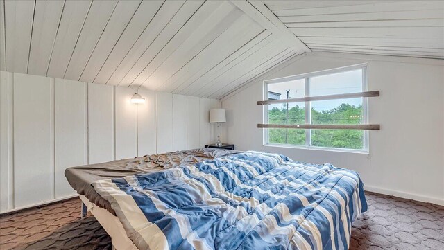 725 Clearview Dr, Long Pond, PA 18334 - bedroom with lofted ceiling, wood ceiling, and carpet flooring