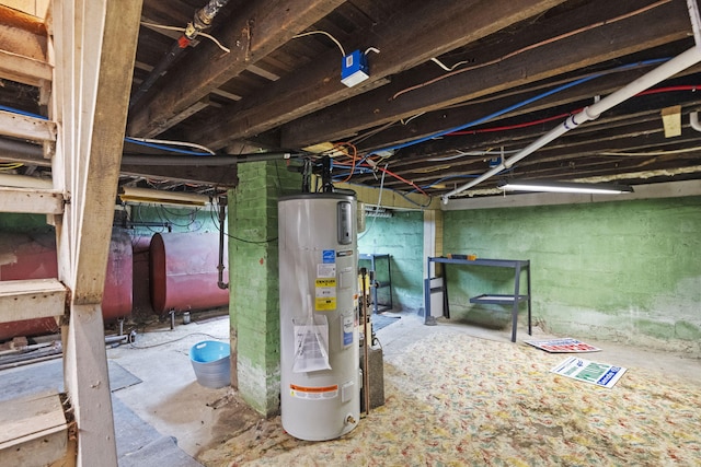 104 Serling St, Dupont, PA 18641 - unfinished below grade area featuring electric water heater and heating fuel