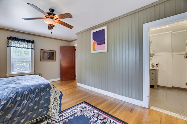 5245 Glenbrook Rd, Stroudsburg, PA 18360 - bedroom featuring baseboards, light wood-style flooring, crown molding, and a ceiling fan