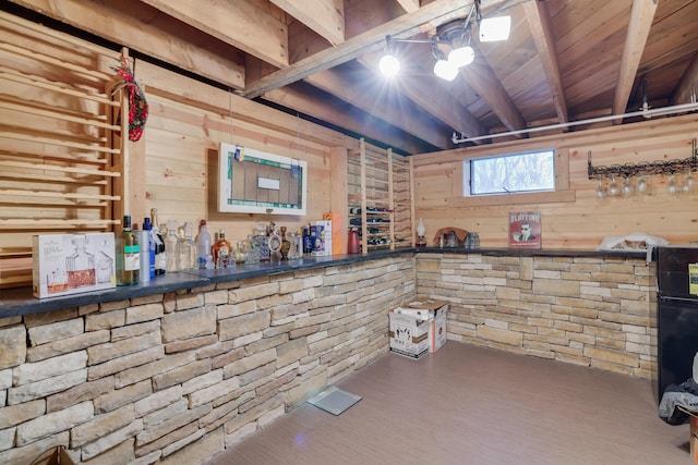 5245 Glenbrook Rd, Stroudsburg, PA 18360 - bar area featuring wooden walls and beamed ceiling