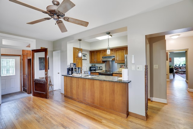 5245 Glenbrook Rd, Stroudsburg, PA 18360 - kitchen with a sink, light wood-style flooring, under cabinet range hood, and brown cabinets