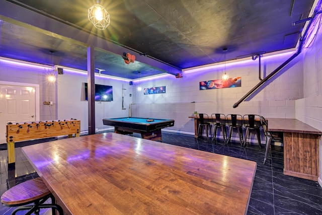 982 Long Ridge Rd, Hawley, PA 18428 - rec room with concrete block wall and billiards