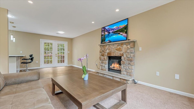 4580 Briarcliff Ter, Tobyhanna, PA 18466 - living area with a stone fireplace and recessed lighting
