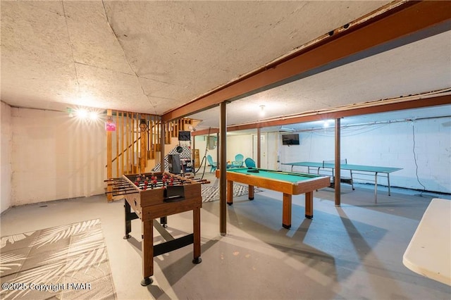 game room featuring concrete flooring and pool table