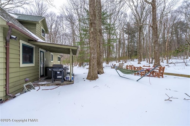 view of yard layered in snow