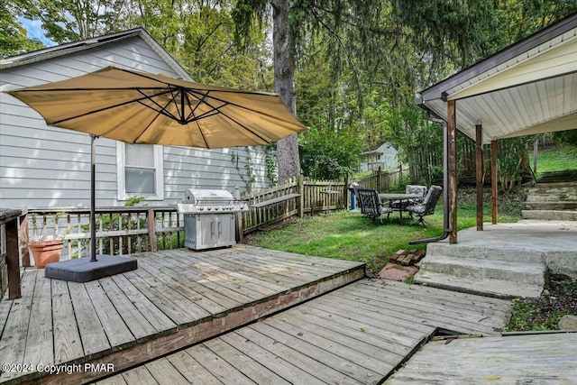 7714 Cherry Valley Rd, Delaware Water Gap, PA 18327 - wooden terrace featuring a grill and fence