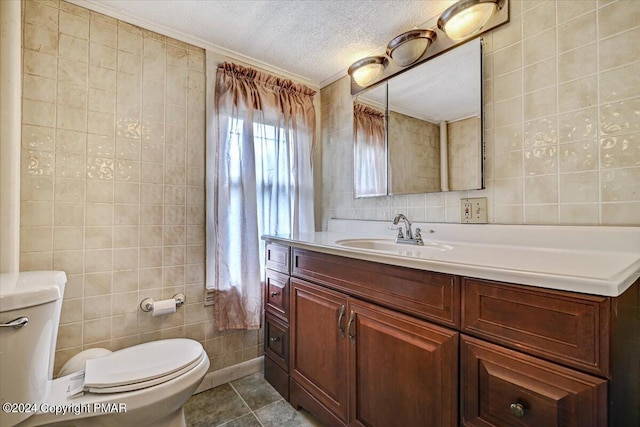7714 Cherry Valley Rd, Delaware Water Gap, PA 18327 - bathroom with tile patterned floors, tile walls, toilet, and a textured ceiling