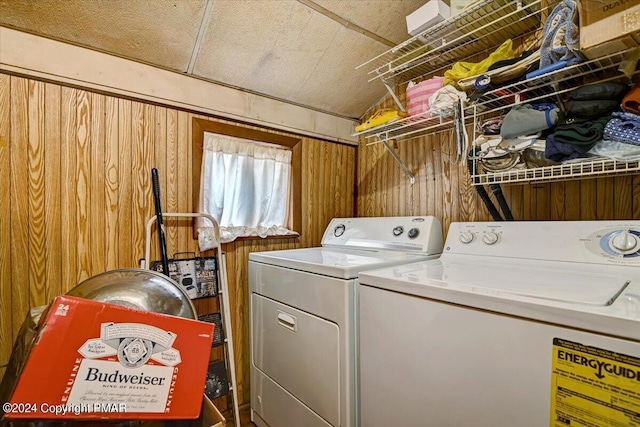 7714 Cherry Valley Rd, Delaware Water Gap, PA 18327 - laundry area featuring laundry area, separate washer and dryer, and wood walls
