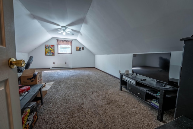 9 Hickory Dr, East Stroudsburg, PA 18301 - additional living space featuring carpet, lofted ceiling, a ceiling fan, and baseboard heating