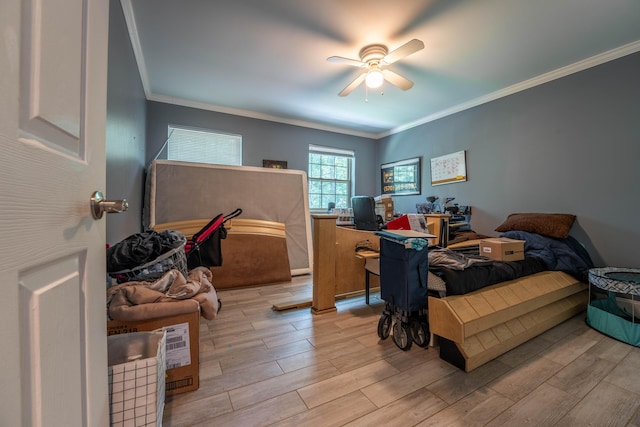 9 Hickory Dr, East Stroudsburg, PA 18301 - bedroom featuring ornamental molding, light wood-style floors, and a ceiling fan