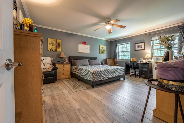 9 Hickory Dr, East Stroudsburg, PA 18301 - bedroom with crown molding, light wood-style floors, and a ceiling fan