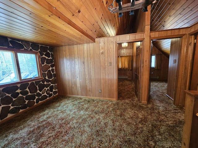 130 Michigana Dr, Pocono Lake, PA 18347 - unfurnished room featuring wooden walls, wood ceiling, and carpet flooring