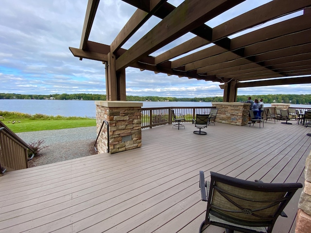 130 Michigana Dr, Pocono Lake, PA 18347 - wooden terrace with a pergola and a water view