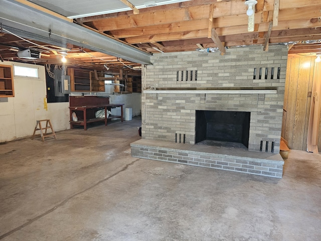 130 Michigana Dr, Pocono Lake, PA 18347 - basement featuring a brick fireplace and electric panel