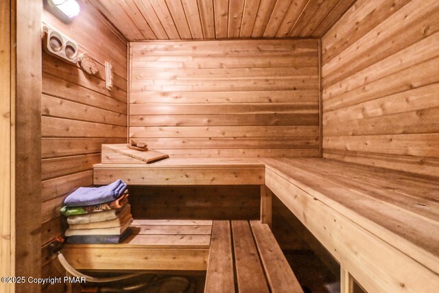 view of sauna with wood-type flooring