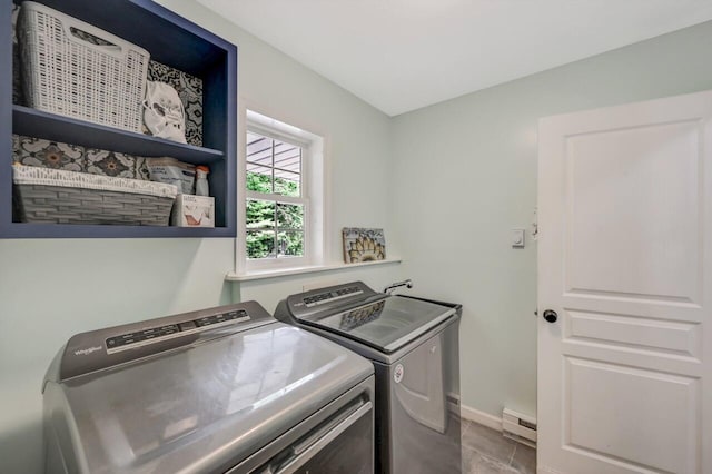 5117 Hounds Ear Rd, Tobyhanna, PA 18466 - laundry area featuring washing machine and clothes dryer and a baseboard radiator