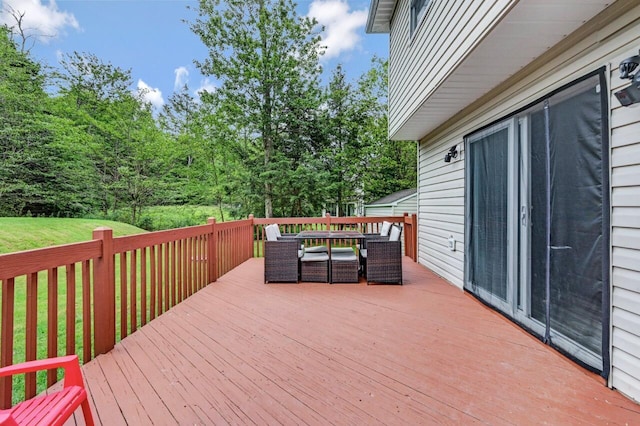 5117 Hounds Ear Rd, Tobyhanna, PA 18466 - deck with outdoor dining space and a yard