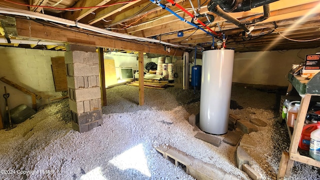 2124 Meadowlark Cir, Bushkill, PA 18324 - unfinished below grade area with water heater and a water pressure tank