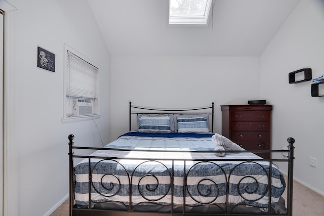 7042 Vista Dr, Tobyhanna, PA 18466 - bedroom featuring vaulted ceiling, carpet floors, a skylight, and cooling unit