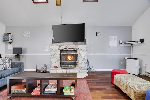 7042 Vista Dr, Tobyhanna, PA 18466 - living area with wood finished floors and a fireplace