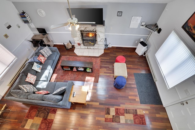 7042 Vista Dr, Tobyhanna, PA 18466 - living area with wood-type flooring and a ceiling fan
