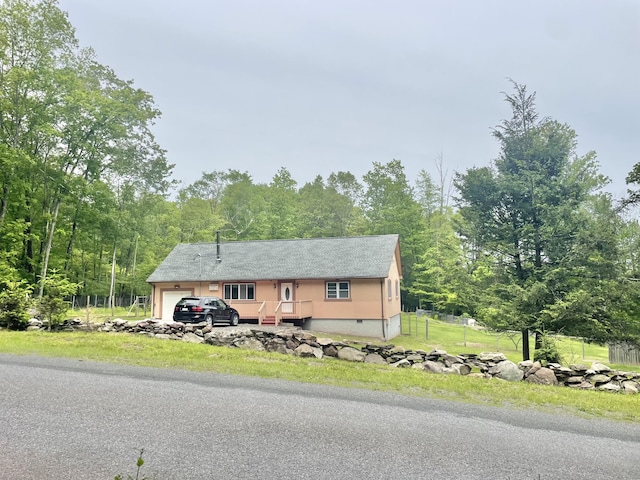 233 Vista Rd, Cresco, PA 18326 - single story home with a garage and a forest view
