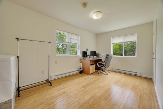 233 Vista Rd, Cresco, PA 18326 - office area featuring a baseboard radiator and light wood-style floors