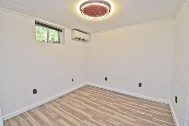 207 Shepard Ave, Delaware Water Gap, PA 18327 - unfurnished room with an AC wall unit, light wood finished floors, crown molding, and baseboards