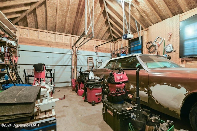 garage with a garage door opener