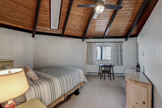 1542 Crestview Ln, Pocono Pines, PA 18350 - bedroom featuring wooden ceiling, carpet, and baseboard heating