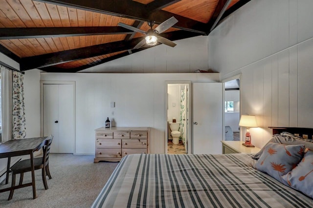 1542 Crestview Ln, Pocono Pines, PA 18350 - carpeted bedroom with wooden ceiling and ensuite bath