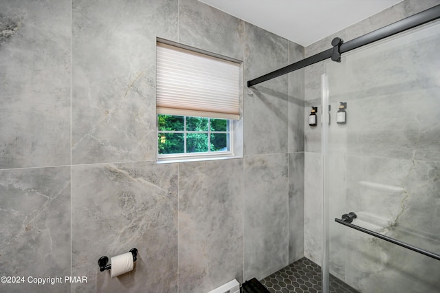 bathroom with a shower stall