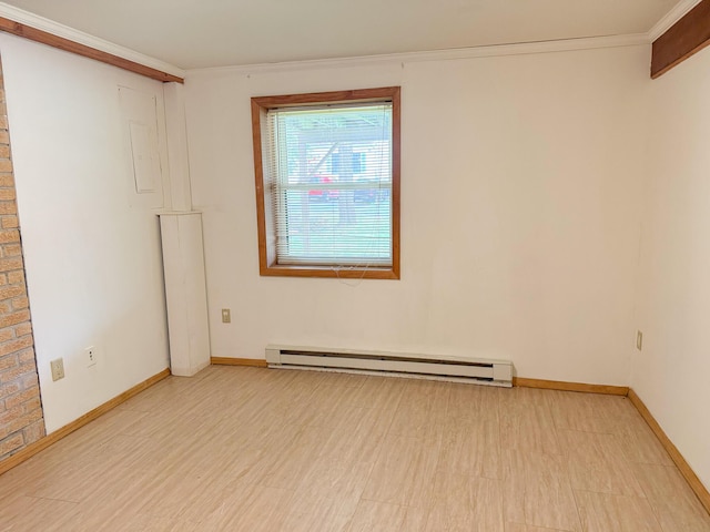 4751 Brentwood Dr, Tobyhanna, PA 18466 - unfurnished room with baseboard heating, ornamental molding, light wood finished floors, and baseboards