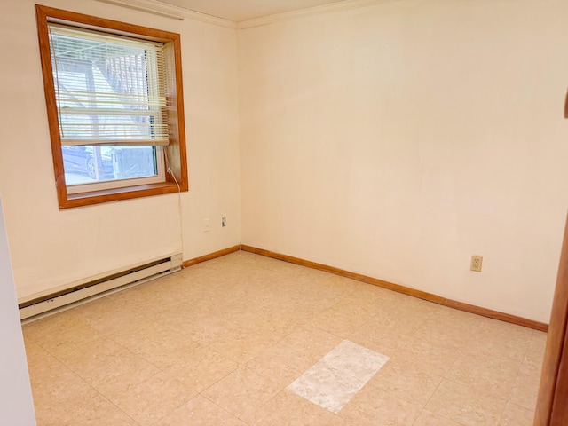 4751 Brentwood Dr, Tobyhanna, PA 18466 - unfurnished room featuring a baseboard radiator, ornamental molding, and baseboards