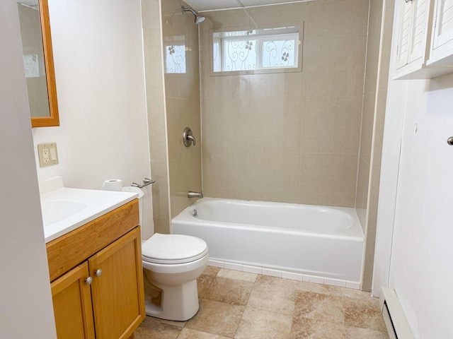 4751 Brentwood Dr, Tobyhanna, PA 18466 - full bathroom with bathtub / shower combination, vanity, toilet, and a baseboard radiator