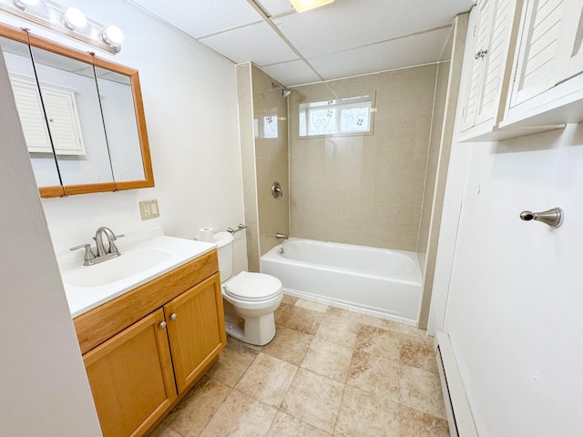 4751 Brentwood Dr, Tobyhanna, PA 18466 - full bathroom with toilet, vanity, tub / shower combination, and a baseboard heating unit