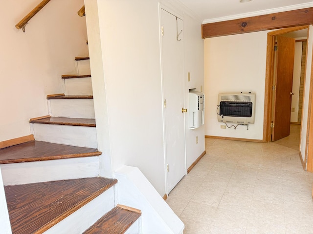 4751 Brentwood Dr, Tobyhanna, PA 18466 - staircase featuring heating unit and ornamental molding