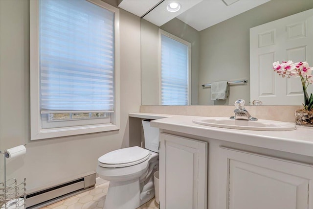 2181 Oak Hill Dr, Buck Hill Falls, PA 18323 - half bathroom with toilet, a baseboard radiator, and vanity
