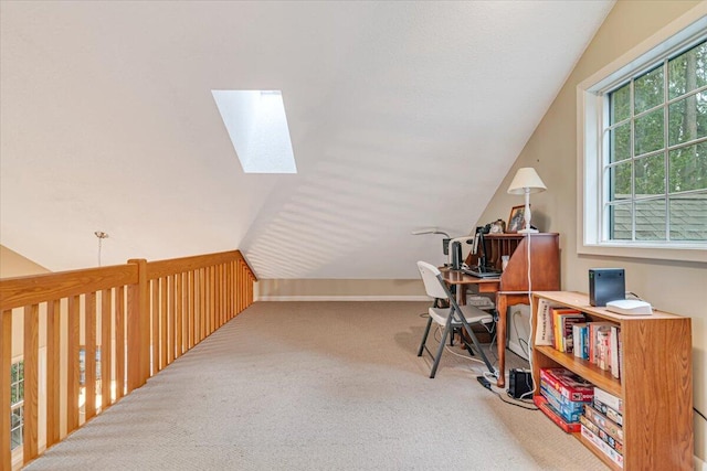 2181 Oak Hill Dr, Buck Hill Falls, PA 18323 - office space featuring carpet flooring and vaulted ceiling with skylight