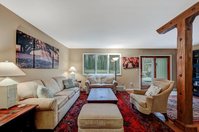 living room featuring baseboards