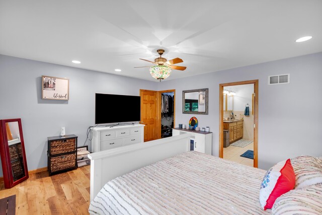 5194 S Hamilton S, Saylorsburg, PA 18353 - bedroom with recessed lighting, ceiling fan, a walk in closet, ensuite bathroom, and light wood-type flooring