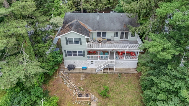 5194 S Hamilton S, Saylorsburg, PA 18353 - back of property with a balcony, a shingled roof, stairway, and a patio area