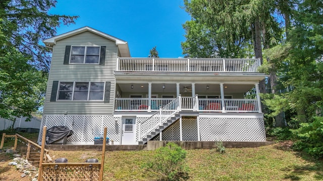 5194 S Hamilton S, Saylorsburg, PA 18353 - back of property featuring stairway, covered porch, and a balcony