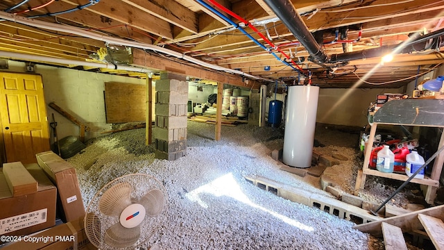 2124 Meadowlark Cir, Bushkill, PA 18324 - unfinished basement featuring water heater