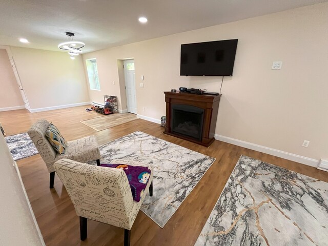 20 Occoquan Trl, Albrightsville, PA 18210 - living area featuring wood finished floors, baseboards, recessed lighting, and a fireplace