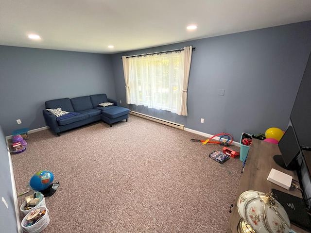 20 Occoquan Trl, Albrightsville, PA 18210 - game room featuring a baseboard radiator, recessed lighting, carpet, and baseboards