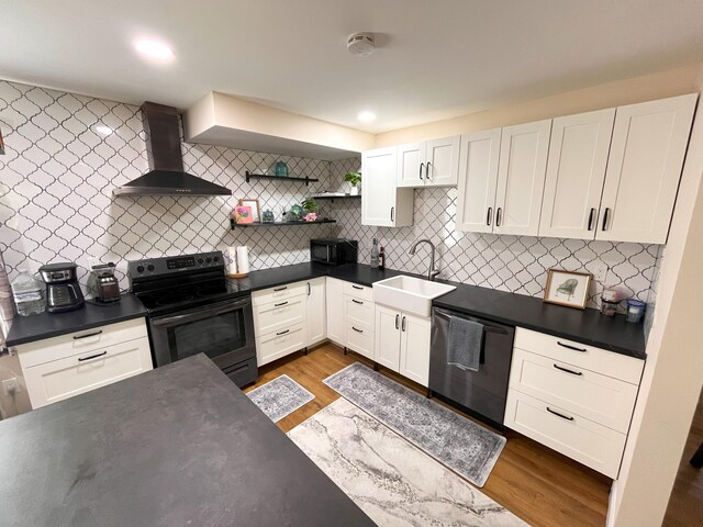 20 Occoquan Trl, Albrightsville, PA 18210 - kitchen featuring wall chimney exhaust hood, electric stove, dishwasher, a sink, and dark countertops