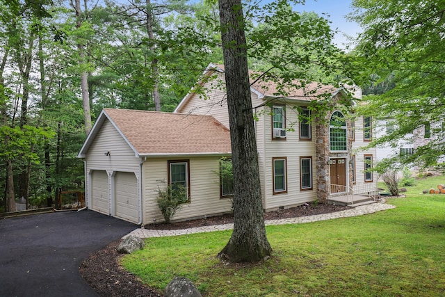 5286 Hilltop Cir E, Stroudsburg, PA 18301 - colonial inspired home featuring driveway, a front lawn, a garage, and a shingled roof